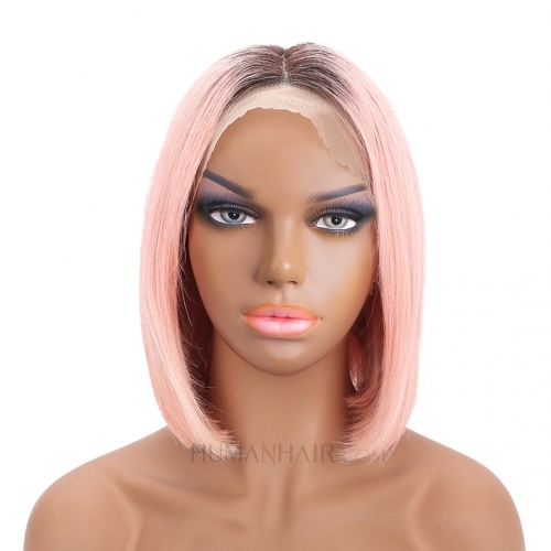 HAIRCC Pink Color Ombre Wigs Lace Front Bob Wigs Remy Human Hair Cosplay Wig For Sale