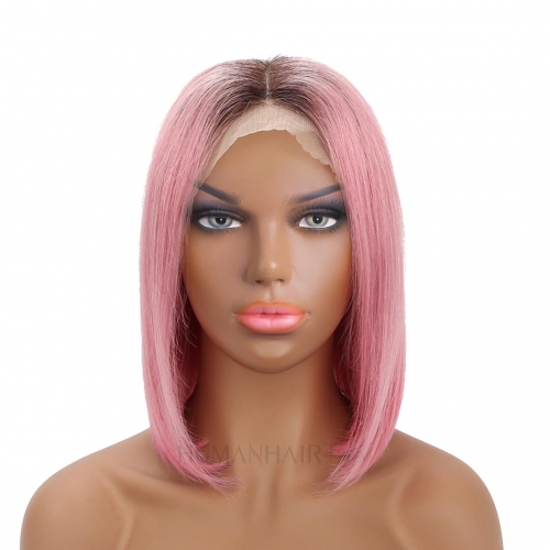 Short Bob Wigs Pink Color Remy Human Hair Ombre Wig HAIRCC 13x4.5 Lace Front Wig