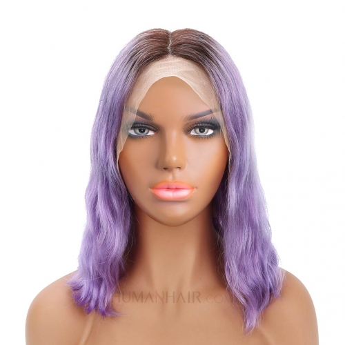 Women's Purple Lace Front Bob Wig Body Wave Human Hair Ombre Wig HAIRCC Remy Hair