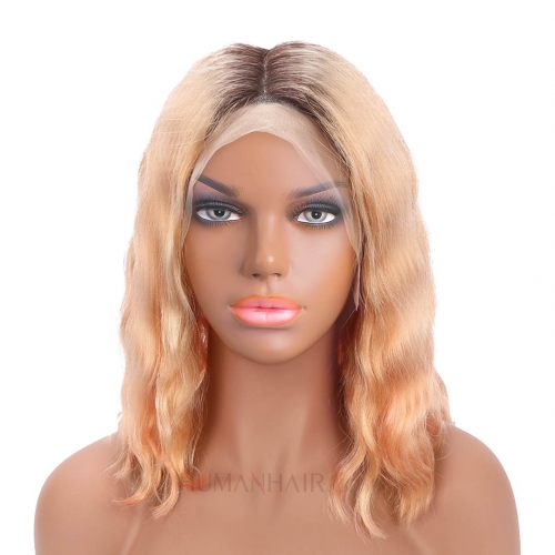 Light Orange Cosplay Wig Body Wave Remy Human Hair Short Bob Lace Front Wig Pre Plucked