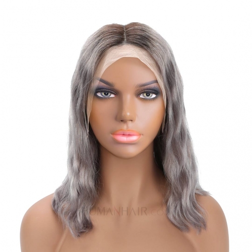 Body Wave Grey Bob Wigs 13x4.5 Lace Front Wigs HAIRCC Remy Human Hair Ombre Wig