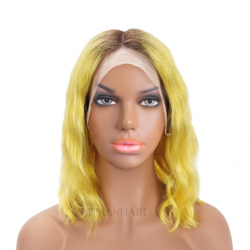 Yellow Bob Wigs Body Wave Remy Human Hair Lace Front Wigs HAIRCC Ombre Wig Online Sale
